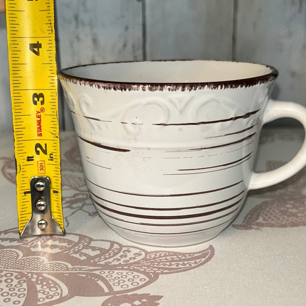 Pfaltzgraff Trellis White Coffee Mugs Set of 2 Farmhouse Stoneware Cups 3.5in - Picture 4 of 5
